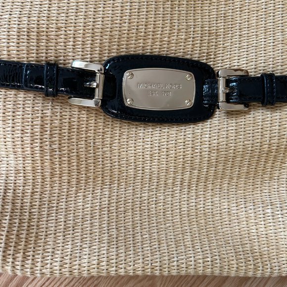 MICHAEL KORS Soft Woven RATTAN w/ Black Leather Trim Medium Satchel Bag Purse - Picture 3 of 5